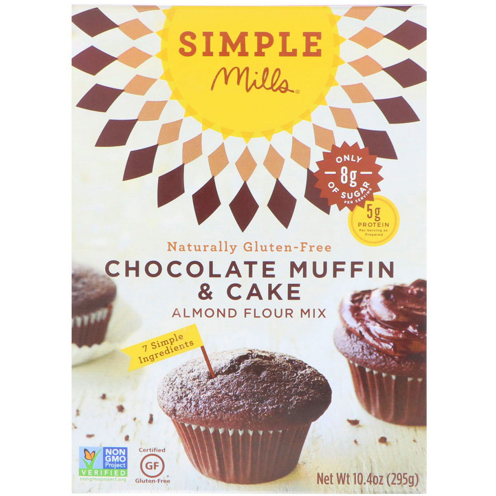 Simple Mills, naturlig glutenfri, mandelmelblanding, sjokolademuffins og kake, 10,4 oz (295 g)