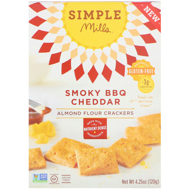 Simple Mills, Naturally Gluten-Free, Almond Flour Crackers, Smoky BBQ Cheddar , 4.25 oz (120 g)