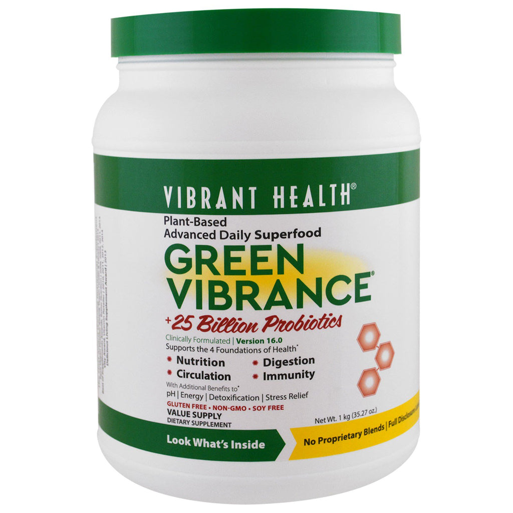 Sănătate vibrantă, Vibranță verde +25 de miliarde de probiotice, versiunea 16.0, 35,27 oz (1 kg)
