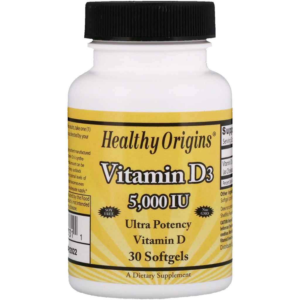 Healthy Origins, Vitamin D3, 5,000 IU, 30 Softgels