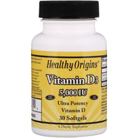 Healthy Origins, vitamina D3, 5000 UI, 30 cápsulas blandas