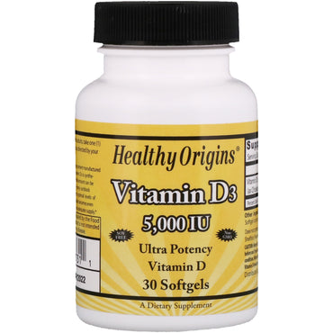 Healthy Origins, Vitamine D3, 5 000 UI, 30 gélules