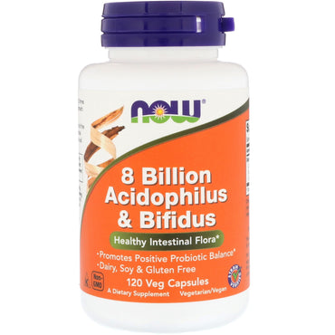 Now Foods, 8 mil millones de acidophilus y bifidus, 120 cápsulas vegetales
