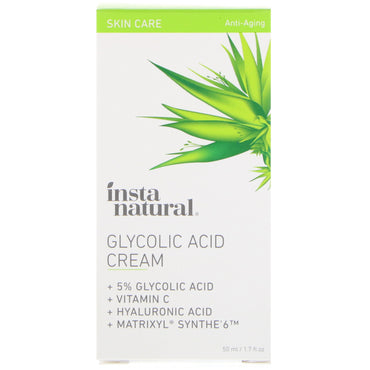InstaNatural, 5% glycolzuurcrème, nachtcrème met hyaluronzuur, anti-aging, 1,7 fl oz (50 ml)