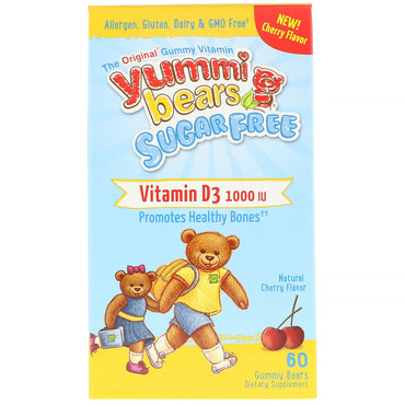 Hero Nutritional Products, Yummi Bears, Vitamin D3, zuckerfrei, natürlicher Kirschgeschmack, 1000 IE, 60 Gummibärchen