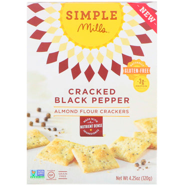 Simple Mills, Naturally Gluten-Free, Almond Flour Crackers, Cracked Black Pepper , 4.25 oz (120 g)