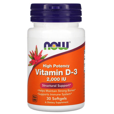 Now Foods, vitamina D-3 de alta potencia, 50 mcg (2000 UI), 30 cápsulas blandas