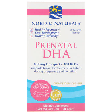 Nordic Naturals, prenatal DHA, formel uten smak, 500 mg, 90 myke geler