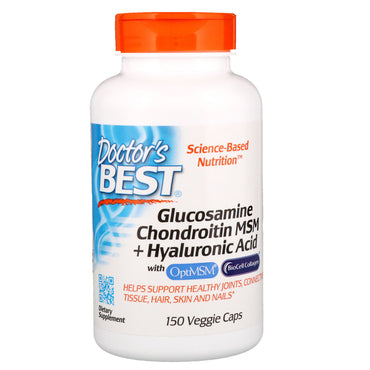 Doctor's Best, Glucosamine Chondroïtine MSM + Acide Hyaluronique, 150 gélules végétales