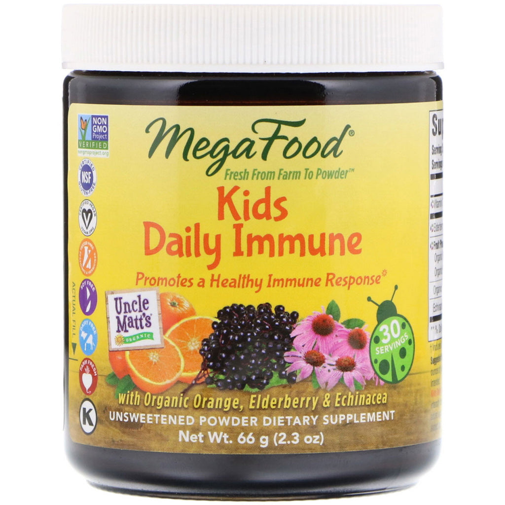 MegaFood, Kids Daily Immune, niesłodzone, 2,3 uncji (66 g)