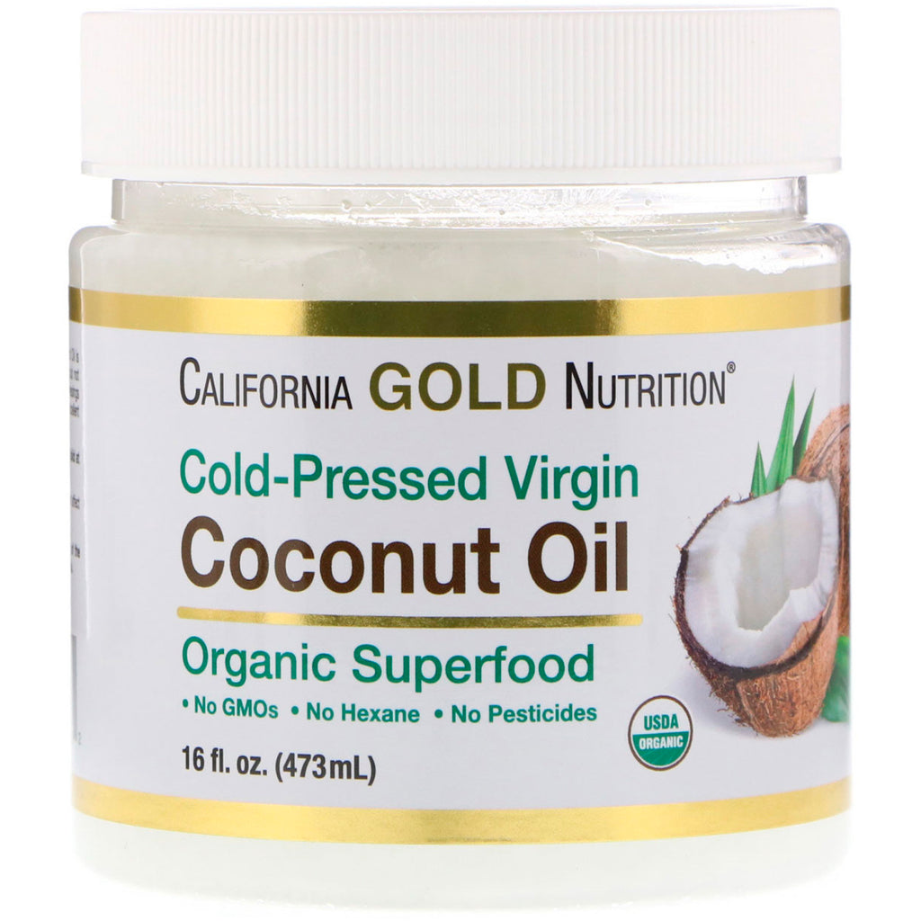 California Gold Nutrition, olio di cocco vergine spremuto a freddo, superfood, non raffinato, 16 fl oz (473 ml)