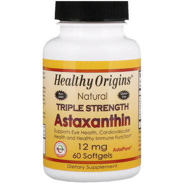 Healthy Origins, Astaxantina de Força Tripla, 12 mg, 60 Cápsulas Softgel