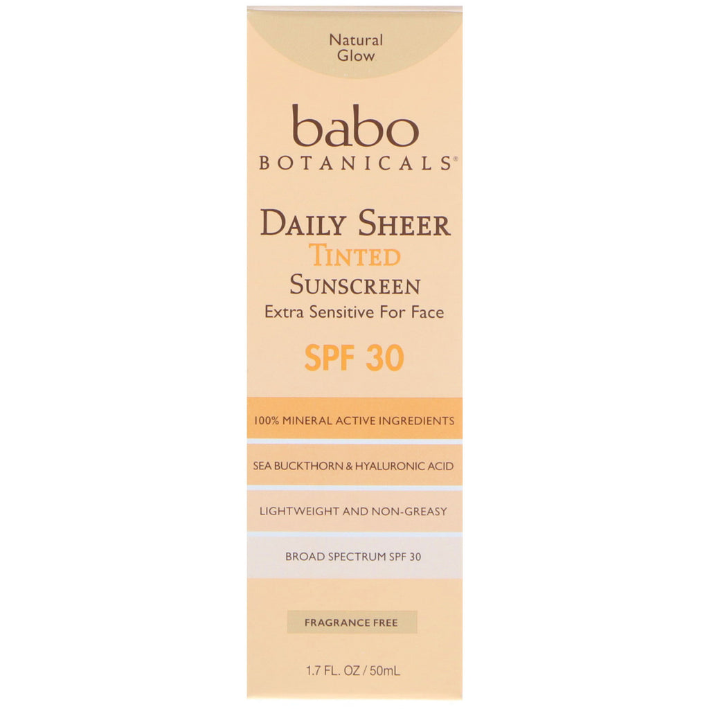 Babo Botanicals, Daily Sheer, Tonujący filtr przeciwsłoneczny, SPF 30, 1,7 uncji (50 ml)