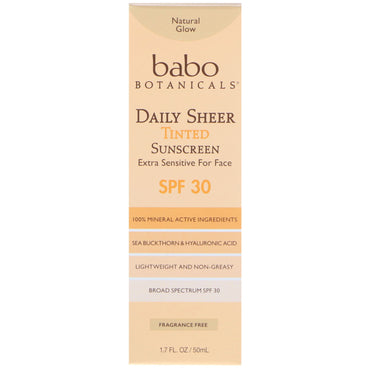 Babo Botanicals, Daily Sheer, protector solar con color, SPF 30, 50 ml (1,7 oz. líq.)