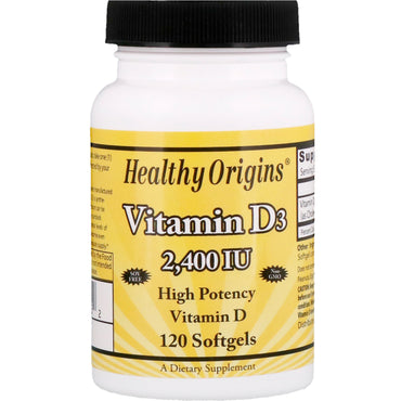 Healthy Origins, Vitamine D3, 2 400 UI, 120 gélules