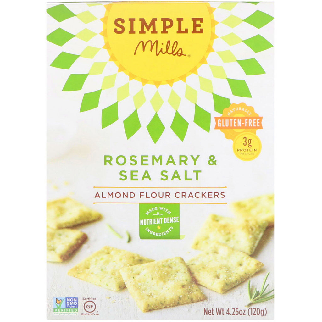 Simple Mills, Naturally Gluten-Free, Almond Flour Crackers, Rosemary & Sea Salt , 4.25 oz (120 g)