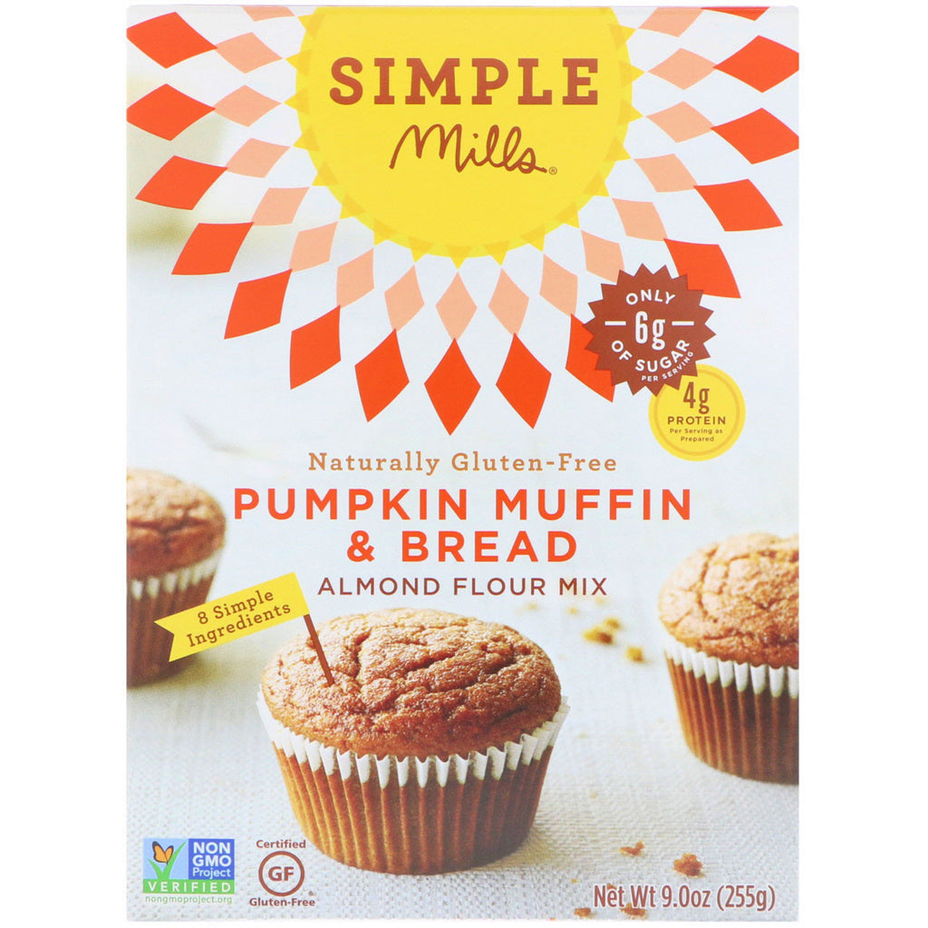 Simple Mills, naturligt glutenfri, mandelmjölsblandning, pumpamuffin & bröd, 9,0 oz (255 g)