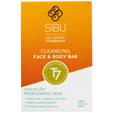 Sibu Beauty, Sea Berry Therapy, Cleansing Face and Body Bar, שמן אשחר הים, T7, 3.5 אונקיות