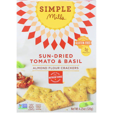 Simple Mills, naturligt glutenfri, mandelmel-crackers, soltørret tomat og basilikum, 4,25 oz (120 g)
