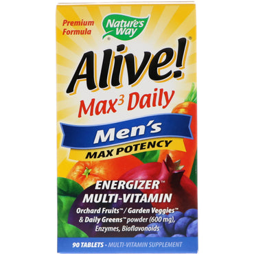 자연의 길, 살아있습니다! Max3 Daily, 남성용 종합비타민, 90정