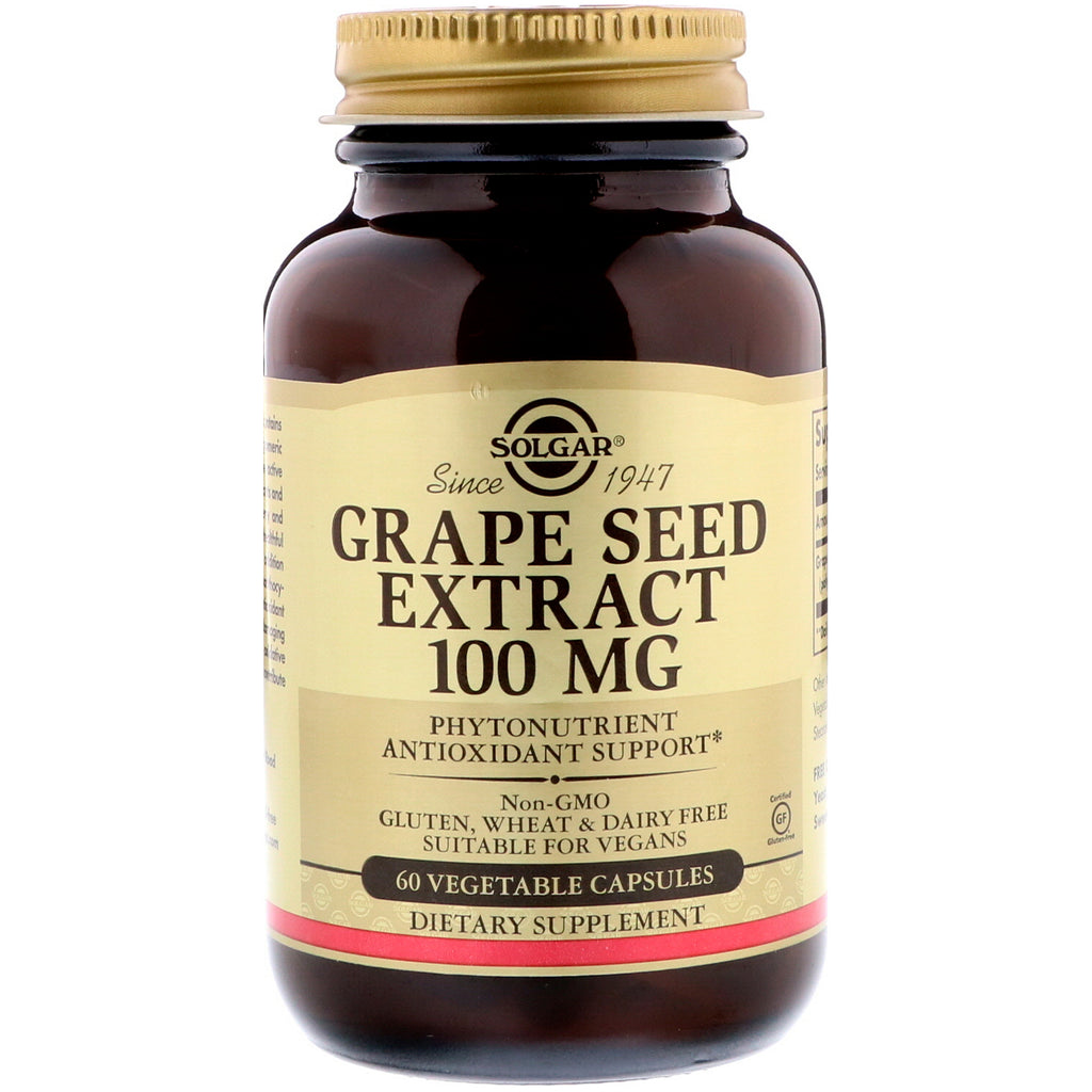Solgar, Extracto de semilla de uva, 100 mg, 60 cápsulas vegetales