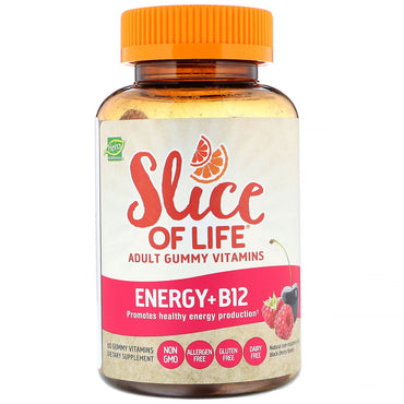 Hero Nutritional Products, Slice of Life, Gummivitamine für Erwachsene, Energie + B12, natürliche Aromen von Cran-Himbeere und Schwarzkirsche, 60 Gummivitamine