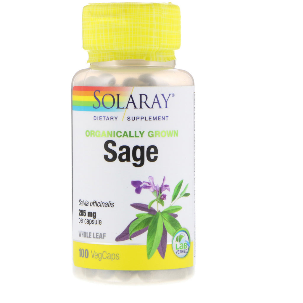 Solaray, sálvia cultivada aliada, 285 mg, 100 cápsulas vegetais