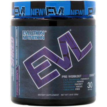 EVLution Nutrition, ENGN Shred, Pre-Workout Shred Engine, Furious Grape, 7.8 oz (222 g)