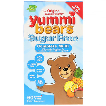 Hero ernæringsprodukter, yummi-bjørne, komplet multi, sukkerfri, alle naturlige frugtsmag, 60 yummi-bjørne