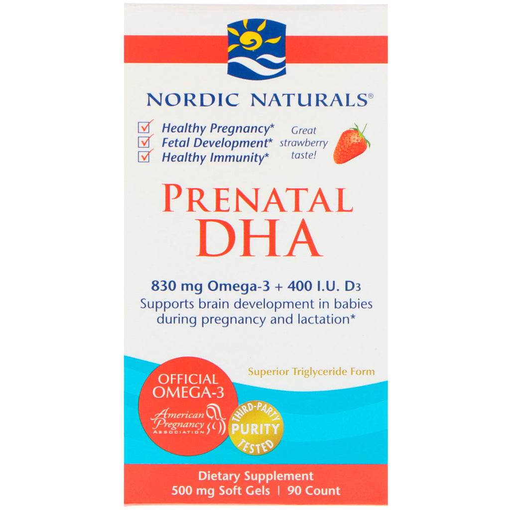 Nordic Naturals, DHA טרום לידתי, תות, 500 מ"ג, 90 ג'לים רכים