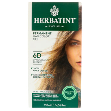 Herbatint, Gel de coloración permanente para el cabello, 6D, rubio dorado oscuro, 4,56 fl oz (135 ml)