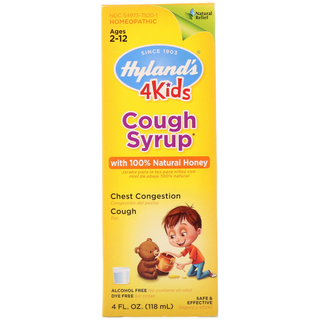 Hyland's, 4 crianças, xarope para tosse com mel 100% natural, idades de 2 a 12 anos, 118 ml (4 fl oz)