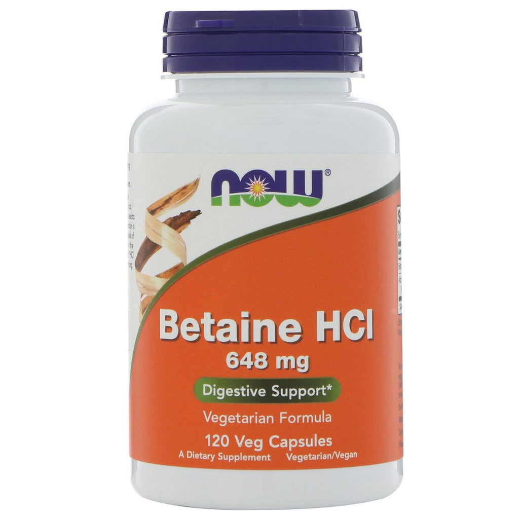 Now Foods, Betaine HCL, 648 mg, 120 de capsule vegetale