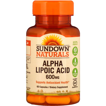 Sundown Naturals, Ácido alfa lipoico, 600 mg, 60 cápsulas