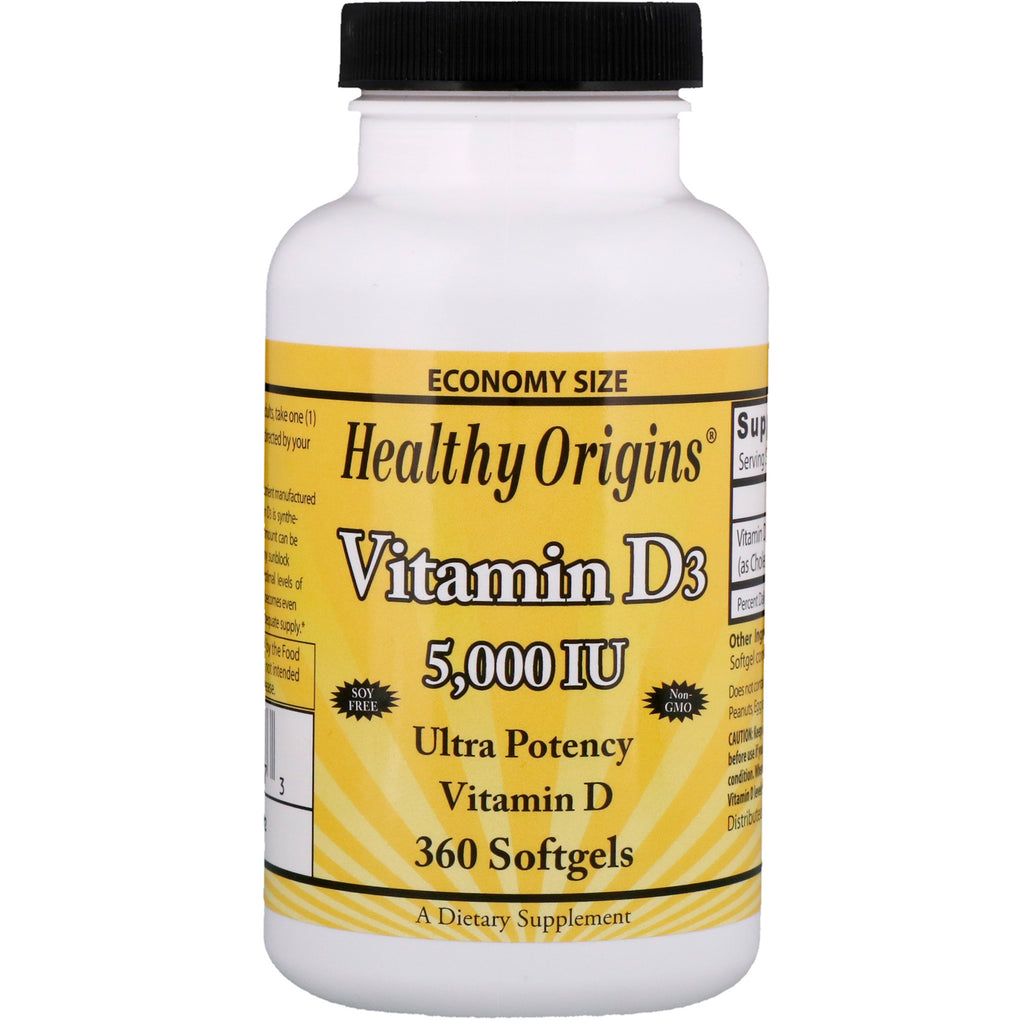 Healthy Origins, vitamina D3, 5000 UI, 360 cápsulas blandas