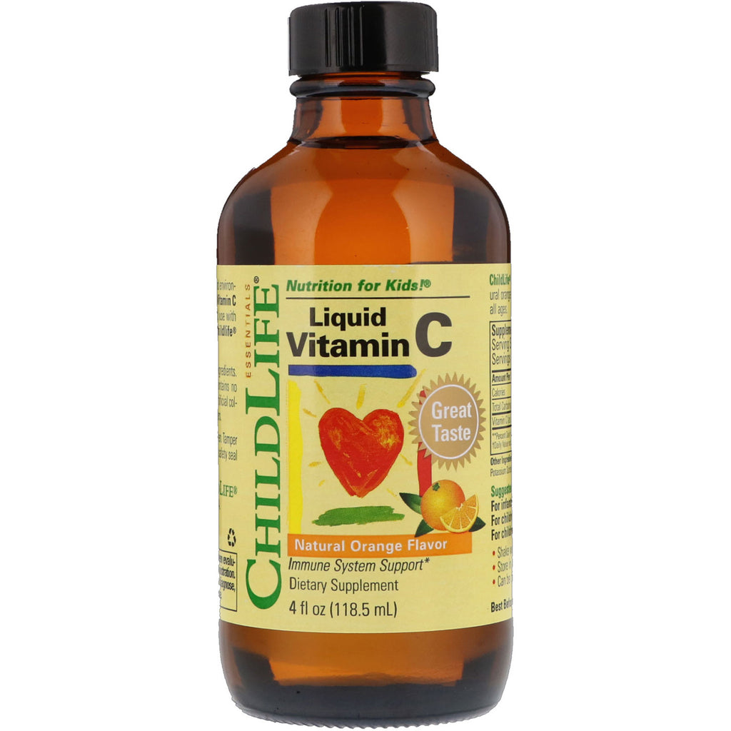 ChildLife, Essentials, Flytande C-vitamin, naturlig apelsinsmak, 4 fl oz (118,5 ml)