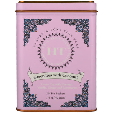 Harney & Sons, Grüner Tee mit Kokosnuss, 20 Teebeutel, 1,4 oz (40 g)
