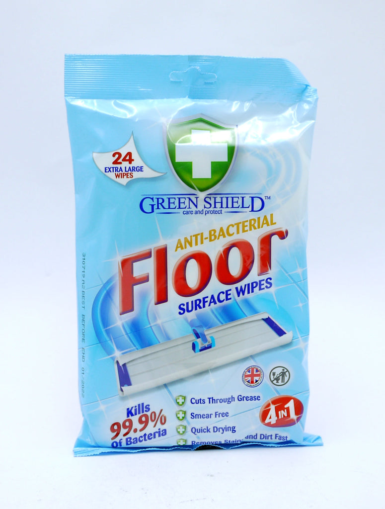 GREEN SHIELD ANTI BACTERIA FLOOR SURFACE WIPES 24 EXTRA LARGE WIPES