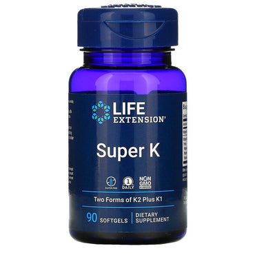 Life Extension Naturally Super K Two Forms of K2 Plus K1, 90 Caps