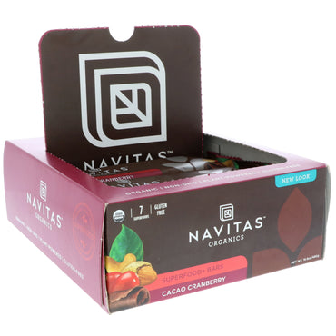 Navitas s, Superfood + Bars, แครนเบอร์รี่โกโก้, 12 บาร์, 16.8 ออนซ์ (480 กรัม)