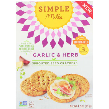Simple Mills, Sprouted Seed Crackers, Garlic & Herb, 4.25 oz (120 g)