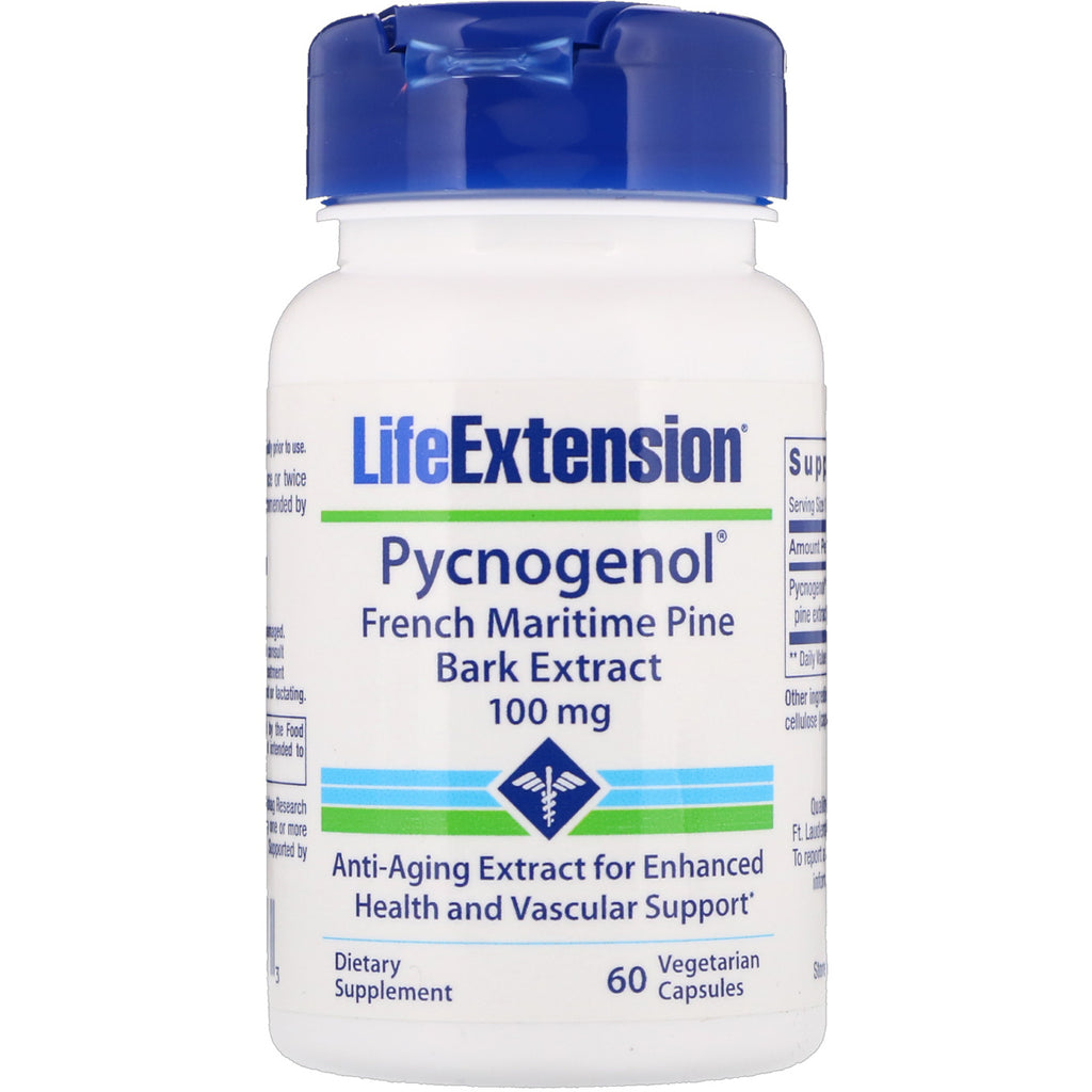 Life Extension, Pycnogenol, estratto di corteccia di pino marittimo francese, 100 mg, 60 capsule vegetariane