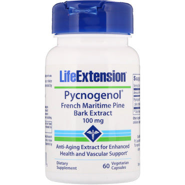 Life Extension, Pycnogenol, French Maritime Pine Bark Extract, 100 mg, 60 vegetariska kapslar