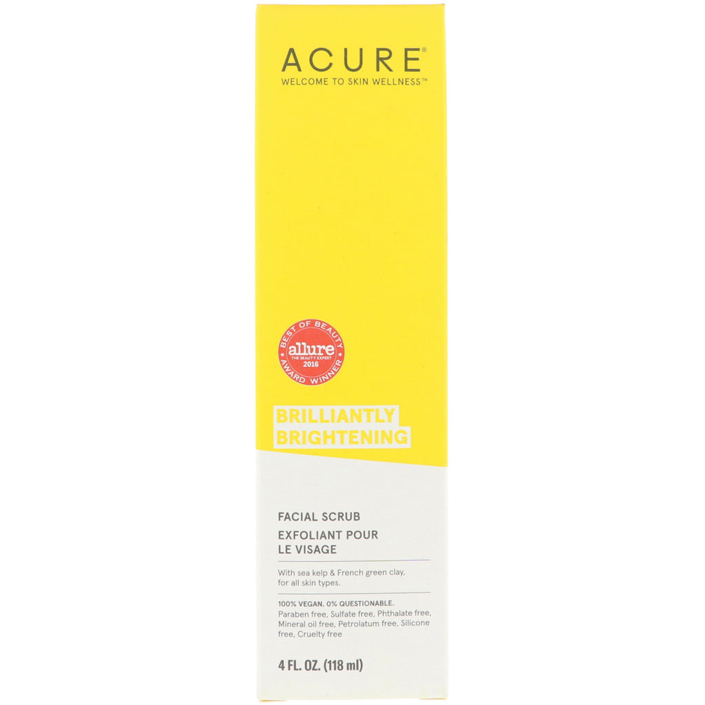 Acure, Brilliantly Brightening, Facial Scrub, 4 fl oz (118 ml)