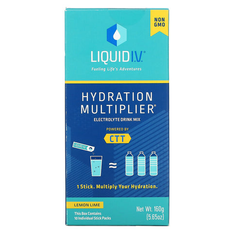 Liquid IV, Hydration Multiplikator, Elektrolytdrinkmix, Lemon Lime, 10 individuella stickförpackningar, 0,56 oz (16 g) vardera