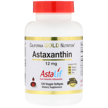 California Gold Nutrition, Astaxantina, carotenoide antioxidante extra fuerte, 12 mg, 120 cápsulas blandas vegetarianas