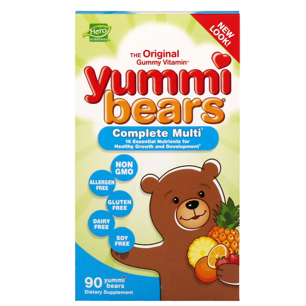 Hero ernæringsprodukter, yummi-bjørne, komplet multi, helt naturlig frugtsmag, 90 yummi-bjørne