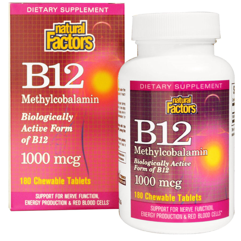 Natural Factors, B12, Methylcobalamin, 1000 mcg, 180 Chewable Tablets