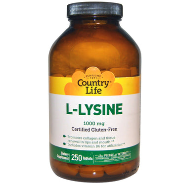 Country Life, L-lisina, 1000 mg, 250 tabletas