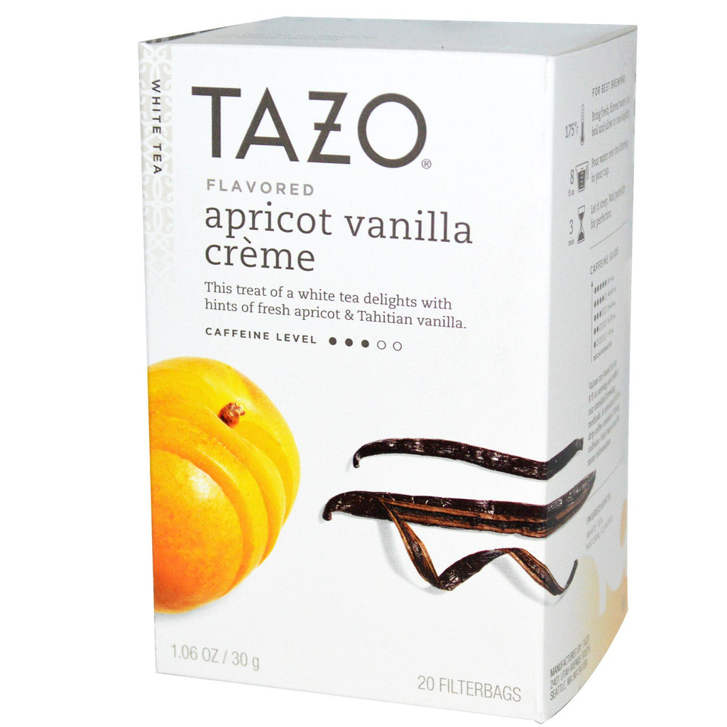 Herbaty Tazo, krem ​​o smaku morelowo-waniliowym, biała herbata, 20 torebek filtrujących, 1,06 uncji (30 g)